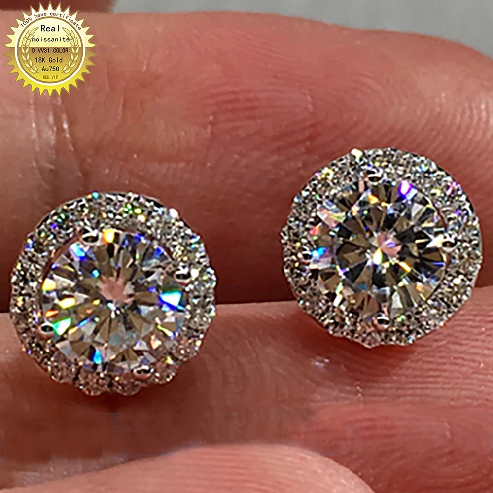 

10K White Gold Earrings 0.5 1 2 3 Carat Round Moissanite Diamond Present Wedding Anniversary Engagement Party