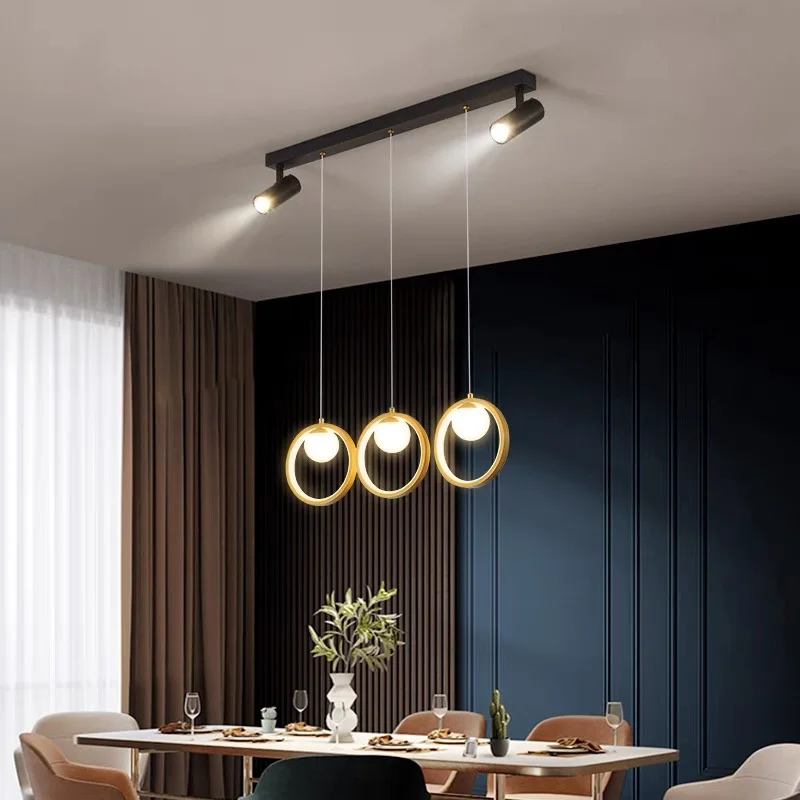 Small Circle LED Chandelier Modern Black Gold Metal With Spotlight Ceiling Pendant Lamp for Kitchen Island Living Room Decor Fix