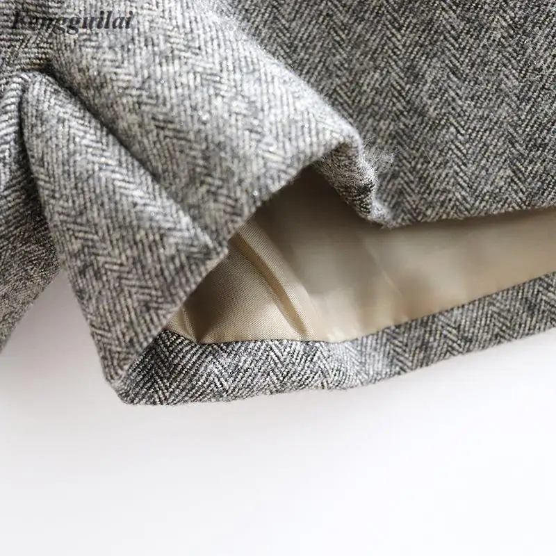 Autumn Winter Formal Shorts Women Korean High Waist Thick With Sashes Wide Leg Shorts Female Gray Black Green Casual Bottom