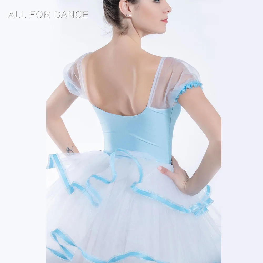 19338 Pale Blue Bodice Short Sleeve Dance Costume Ballet Tutu Girl & Women Stage Performance Ballet Costume Romantic Ballet Tutu