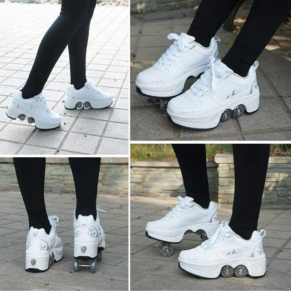 Deformation Parkour Shoes Four Wheels Rounds Of Running Shoes Roller Skates Shoes Unisex Deformation Roller Shoes Skating Shoes