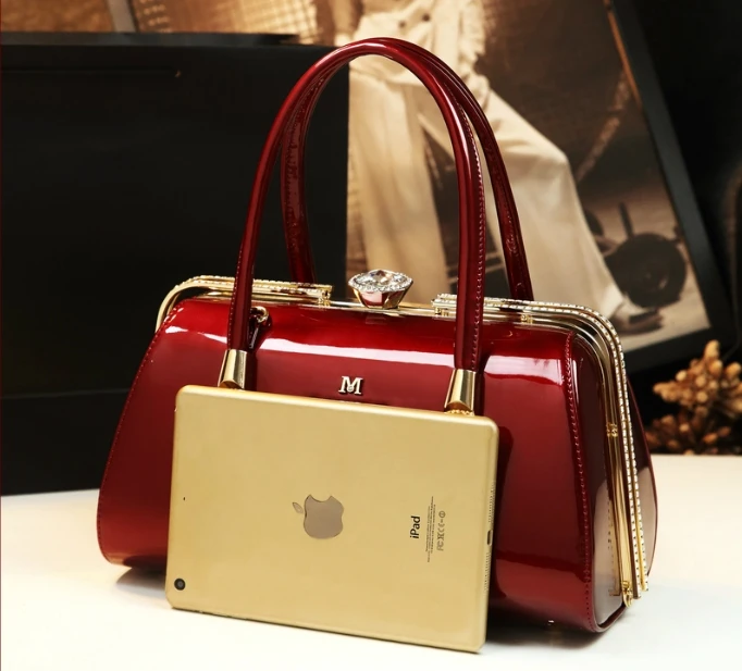 New Luxury Handbag Women Bag Designer High Quality Patent Leather Handbag Ladies Evening Clutch Stereotype Clip Tote Red Wedding