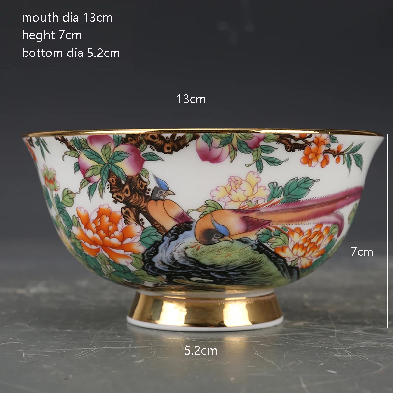 Qing Dynasty Yongzheng Enamel Golden Pheasant Peony Bowl Antique Porcelain Collection