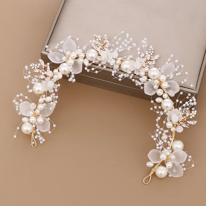 Luxurious Gold Pearl Rhinestone Hair Jewelry For Women Handmade Tiara Bridal Hair Bands Wedding Hair Accessories Gift Headpieces