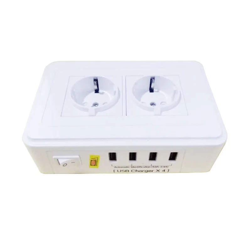 Smart Socket 4.8mm Europ Extension Socket Surge Protection 2 EU Outlet 4USB Charger Ports Power Strip Tabletop Extension Socket