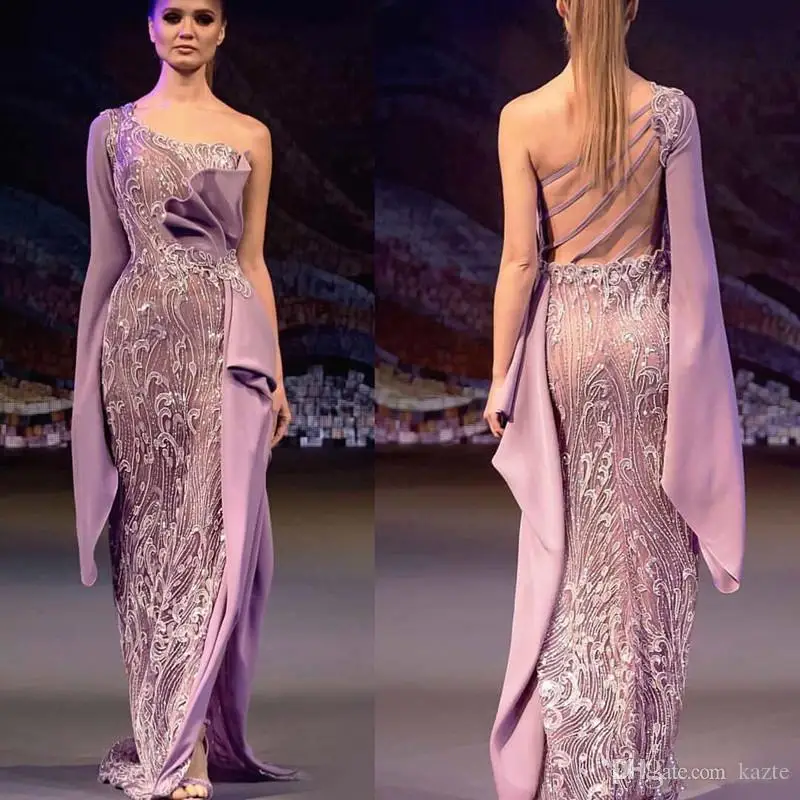 Mermaid Arabic Prom Formal Dresses 2020 Luxury Lace Floral Applique Ribbon Dubai Hollow Back Evening Pageant Dress Wear