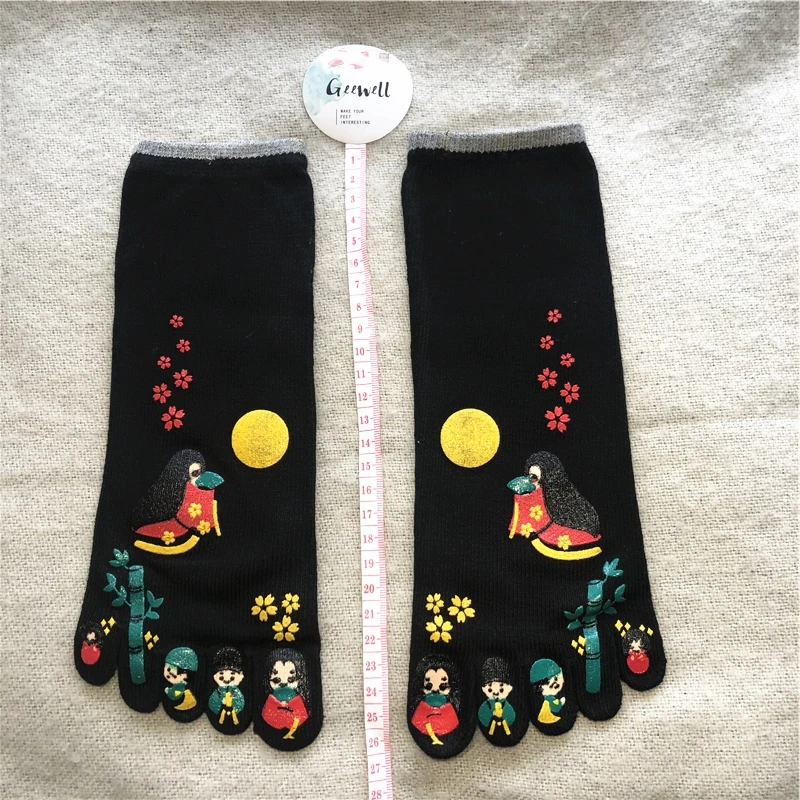 Socks Women\'s Cute Print Colorful Five Toes Non-slip Cotton Glue Harajuku Kawaii Split Toe Socks Female Funny Gift