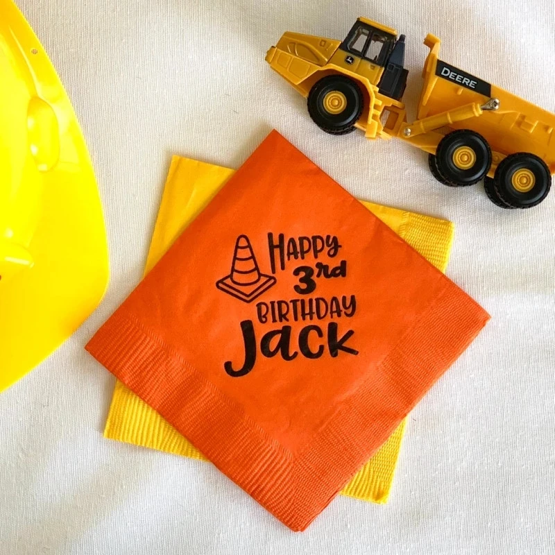 

50pcs Personalized Napkins - First Birthday - Construction Birthday Napkins, Custom Boy Birthday Napkins, Dirt Party Napkins