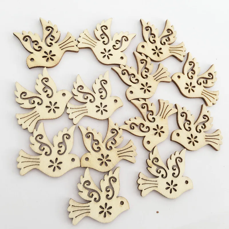 20PCS Unfinished Wooden Birds Shaped Crafts Wood Cutouts Embellishment Wood Craft Slices for DIY Scrapbooking Card Making Props