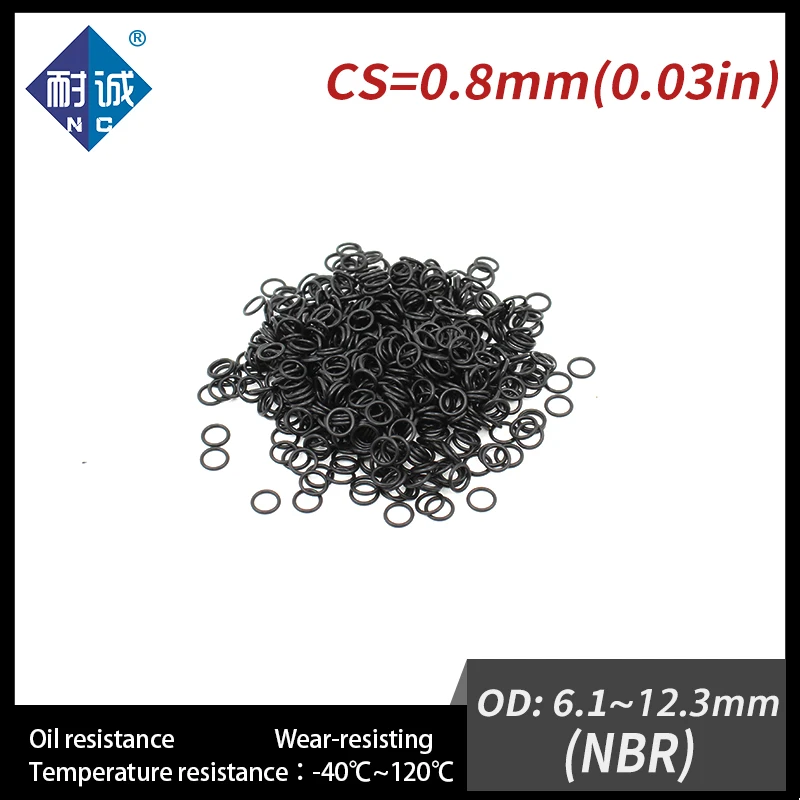 10PCS/Lo Nitrilet Rubber Black NBR CS0.8mm OD6.1/6.6/8/8.25/8.6/9.5/11.8/12.3mm O Ring Gasket Oil Resistant Waterproof  O-Ring