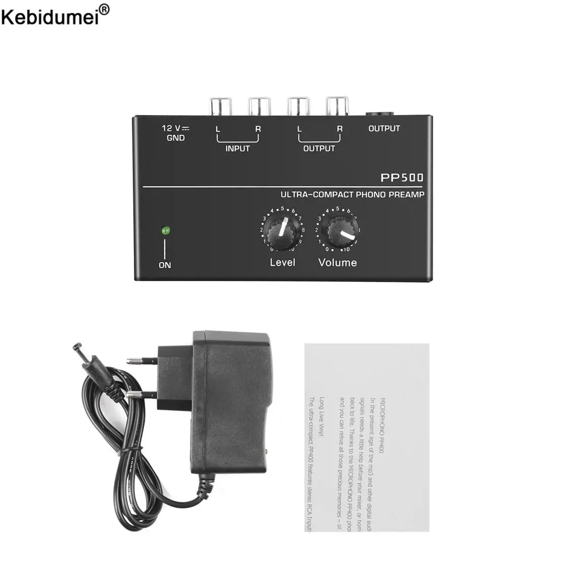 Portable Phono Preamp Preamplifier With Level Volume Control For LP Vinyl Turntable RCA Input 1/4\