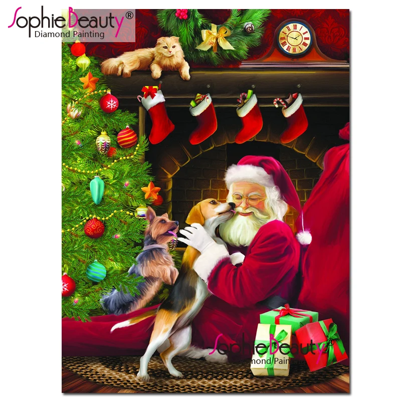 Sophie Beauty Diy Diamond Painting Santa Claus's kiss Full Handcraft Kit Christmas Gifts Handcraft Embroidery cute pet dog190729