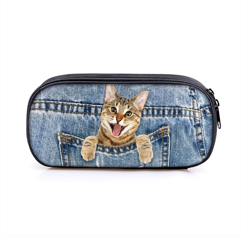 Cute Kitten Cat / Puppy Dog Print Cosmetic Cases Pencil Bag Boys Girls School Case Stationary Bags Kids Pencil Box