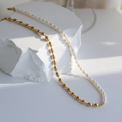 New Freshwater Pearl Chain 18K Gold Plated Stainless Steel Oval Beaded Chain Necklace For Women Fashion Jewelry Gift Wholesale