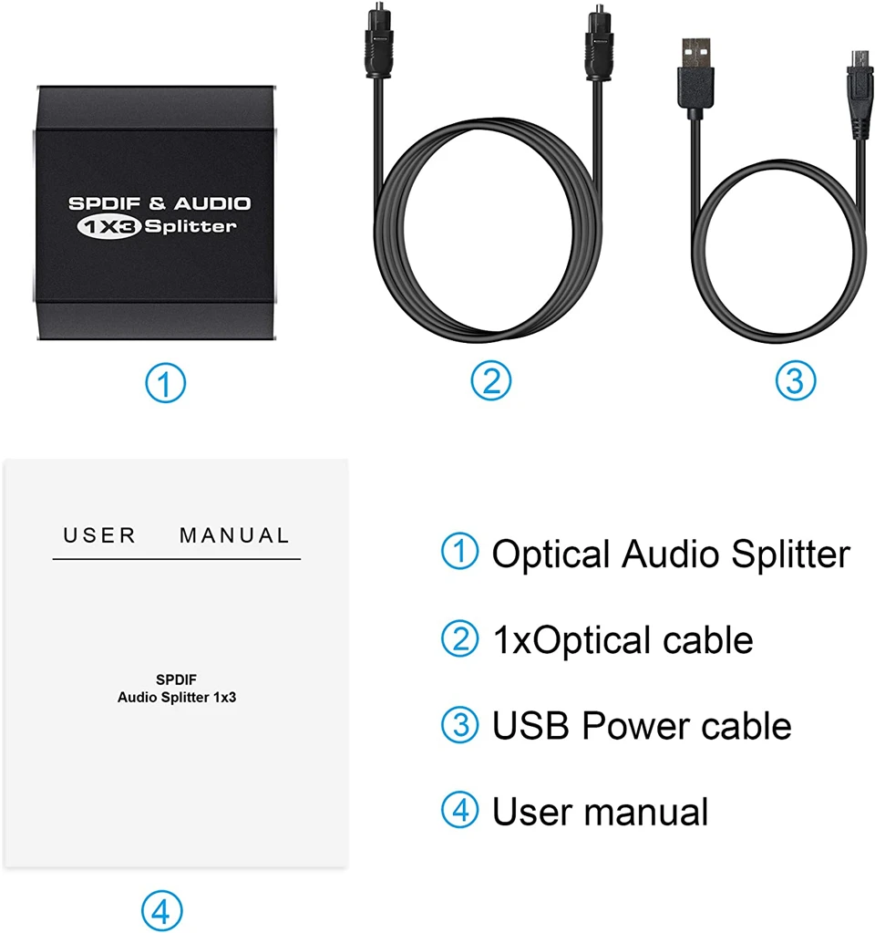 Digital SPDIF Optical Audio Splitter Aluminum Alloy Toslink Splitter Adapter 1x3 Optical Splitter 1 In 3 Out Support DTS AC3