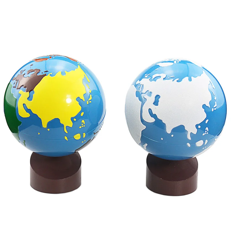 Montessori Geography Toys Geographic Globes Earth Globe Toy Plastic and Wood Material Colorful Sand  Globes Learning & Education