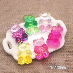 20pcs Kawaii 반짝이 수지 바이 컬러 베어 시뮬레이션 캔디 플랫 백 카보 숑 DIY 쥬얼리/공예 장식 액세서리, 11*17mm