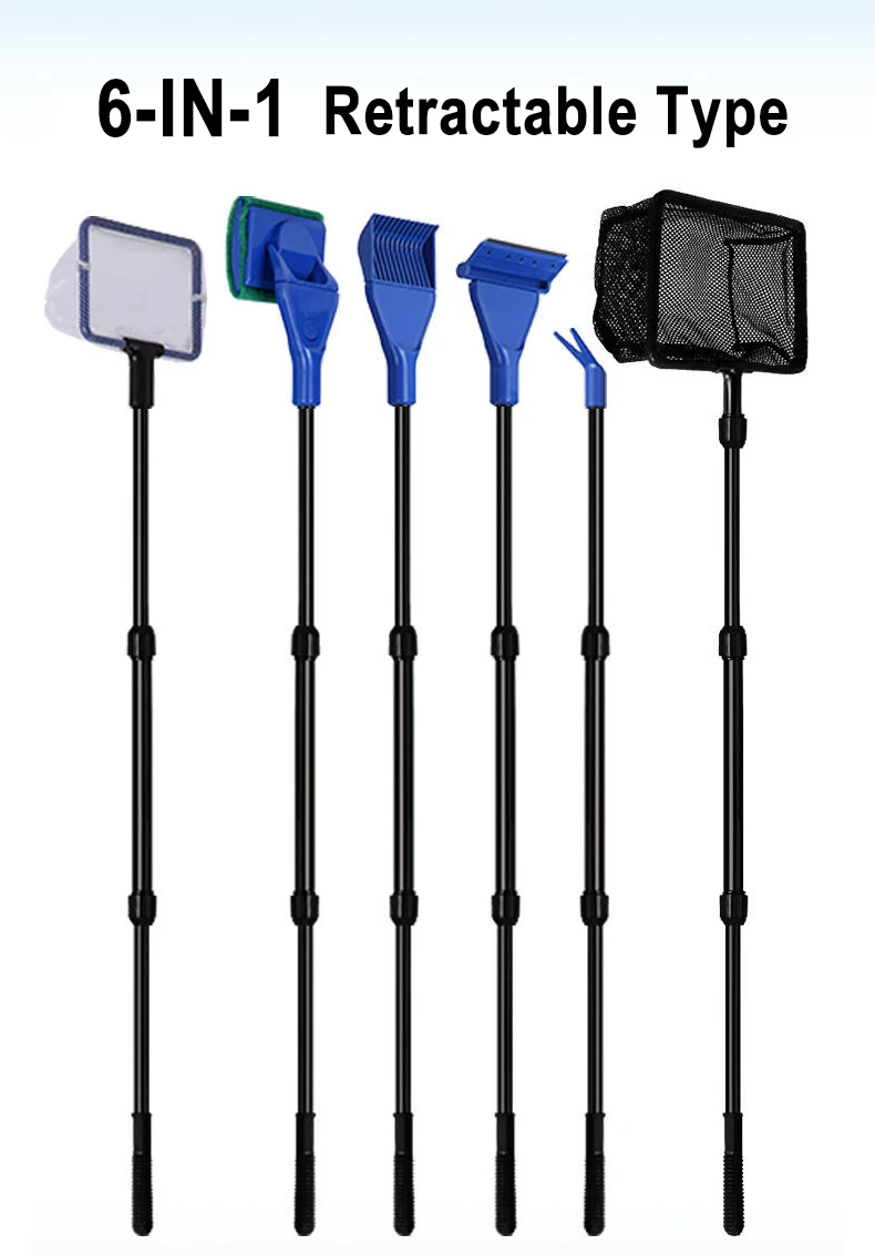 6-IN-1 Aquarium-Reinigungswerkzeuge-Sets, Aquarium-Reinigungsset, Fischnetz, Kies, Rechen, Algenschaber, Gabel, Schwamm, Bürste, Glasreiniger – Detail 12