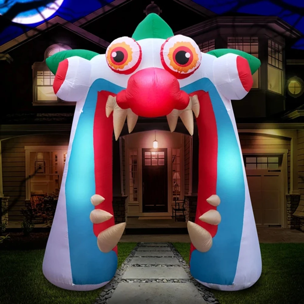 Free shipping to door Giant Halloween arch inflatable clown arch,air blown archway with big head and exaggerated mouth tongue