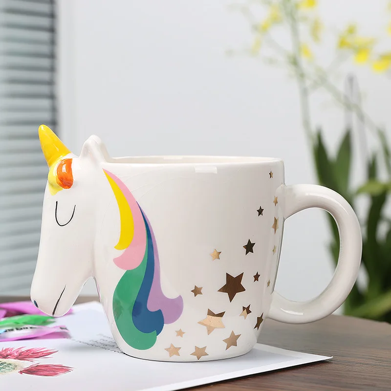 Mugs Ceramic Coffee Tea Cute Cartoon Kawaii Rainbow Unicorn European Style Milk Cups Porcelain Tumblers for Girl Women Gift