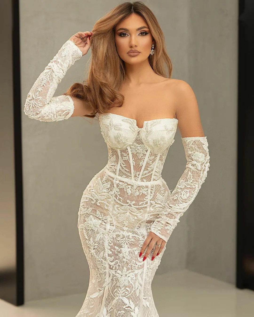 Sweetheart Lace Mermaid Wedding Dresses with Removable Sleeves Bridal Gowns See Thru vestido de novia Customise