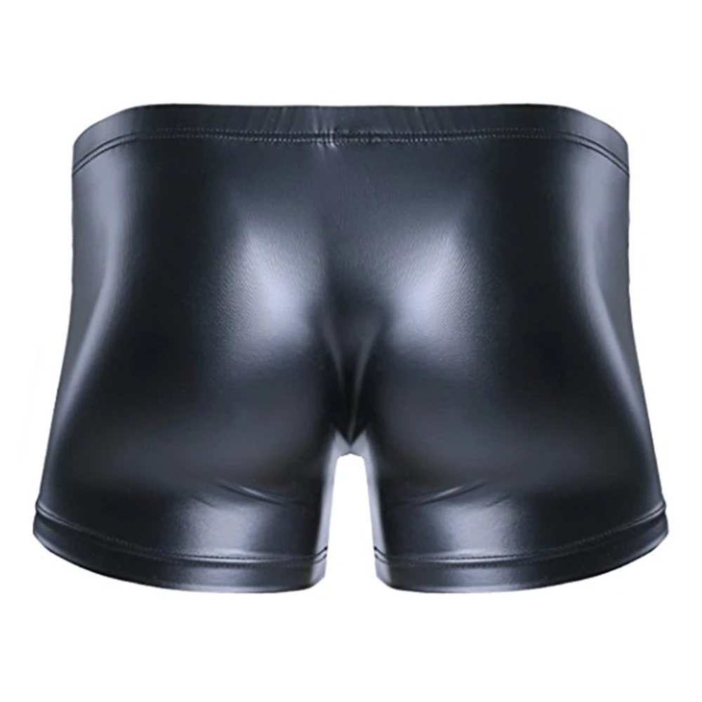 Male Sexy Boxer Underpants Faux Leather Fasion Gay Underwear Thin Black Shorts Hot M-2XL  Comfortable Men New Panties