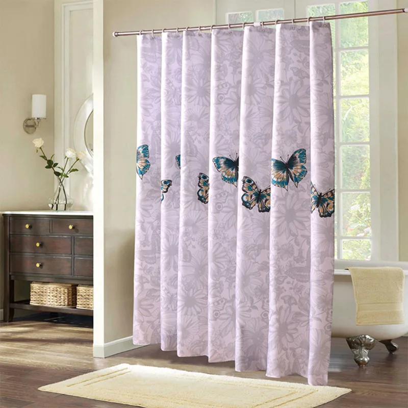 Elegant Butterfly Pattern Shower Curtain Bathroom Curtains with Hooks Eco-Friendly Polyester Cloth Curtain for Home Bath Decor