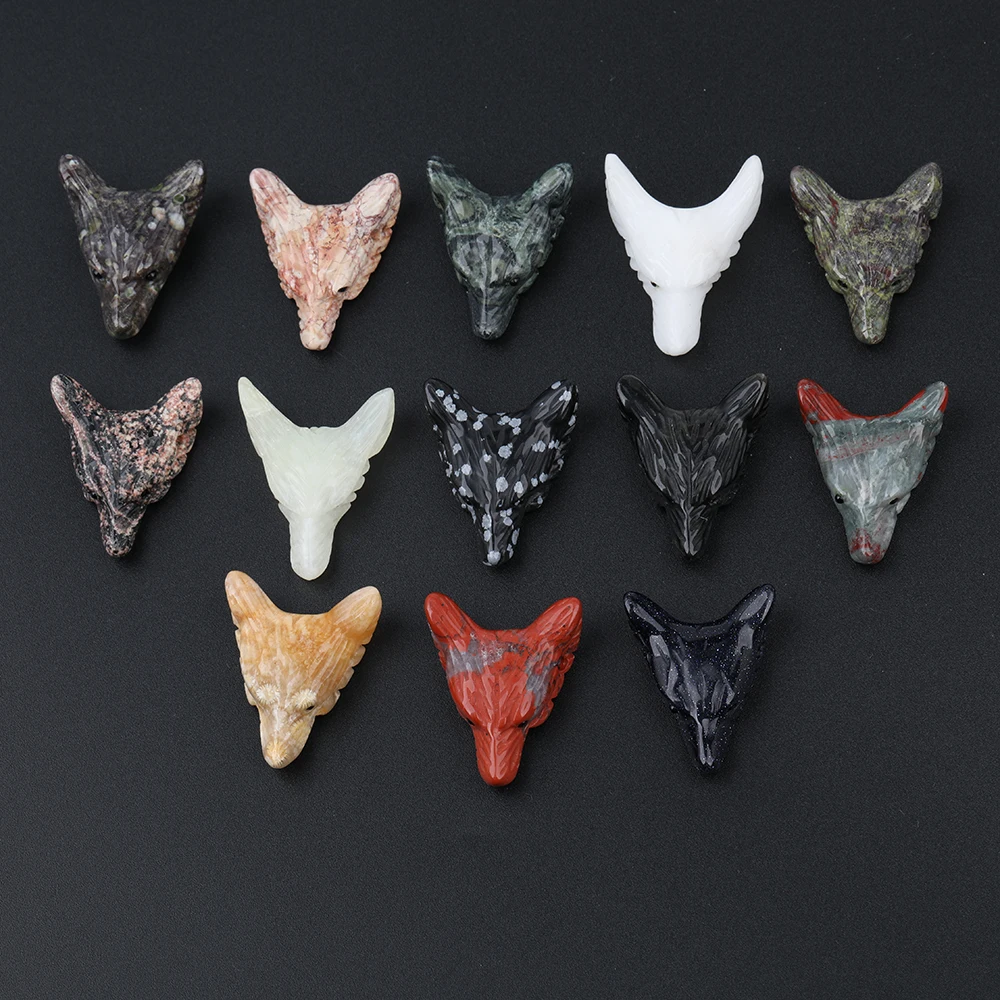 

5PCS/Lot,Random Sales Natural Black Agates Stones Carved Wolf Head Pendant Necklace,Raw Opal Carved Figurine Jewelry XG-15AMAH