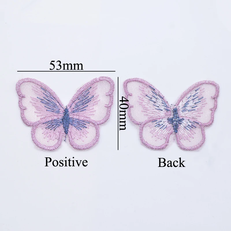 10Pcs 53*40mm Exquisite Embroidered Mesh Butterfly for DIY Headwear Hair Clips Decor Clothes Hat Shoes Patches Accessories