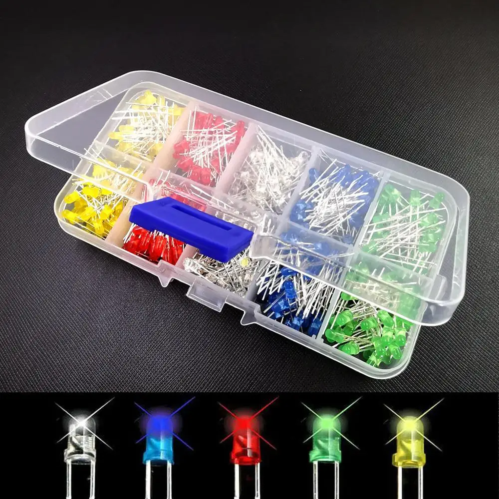 3mm LED Diode 3 mm Assorted Kit White Green Red Blue Yellow Orange Pink Purple UV DIY F3  Light Emitting Diode