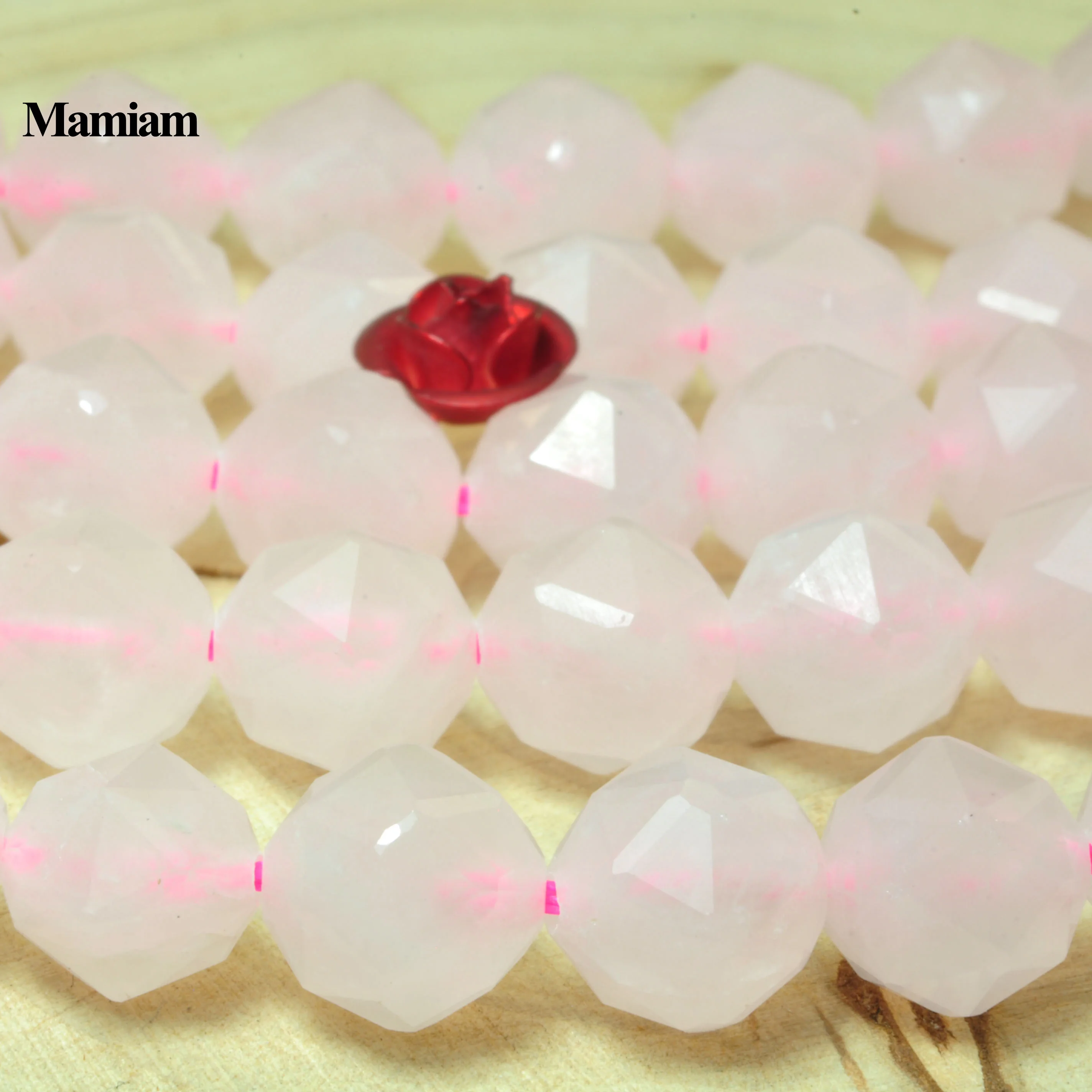 Mamiam Natural A Pink Rose Quartz Crystal Beads 8mm Diamond Faceted Round Stone Diy Bracelet Necklace Jewelry Making Gift Design