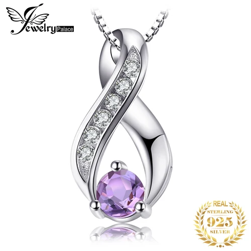 JewelryPalace 무한대 보라색 정품 천연 자수정 925 스털링 실버 펜던트 목걸이 보석 목걸이 여성을위한 체인 없음 