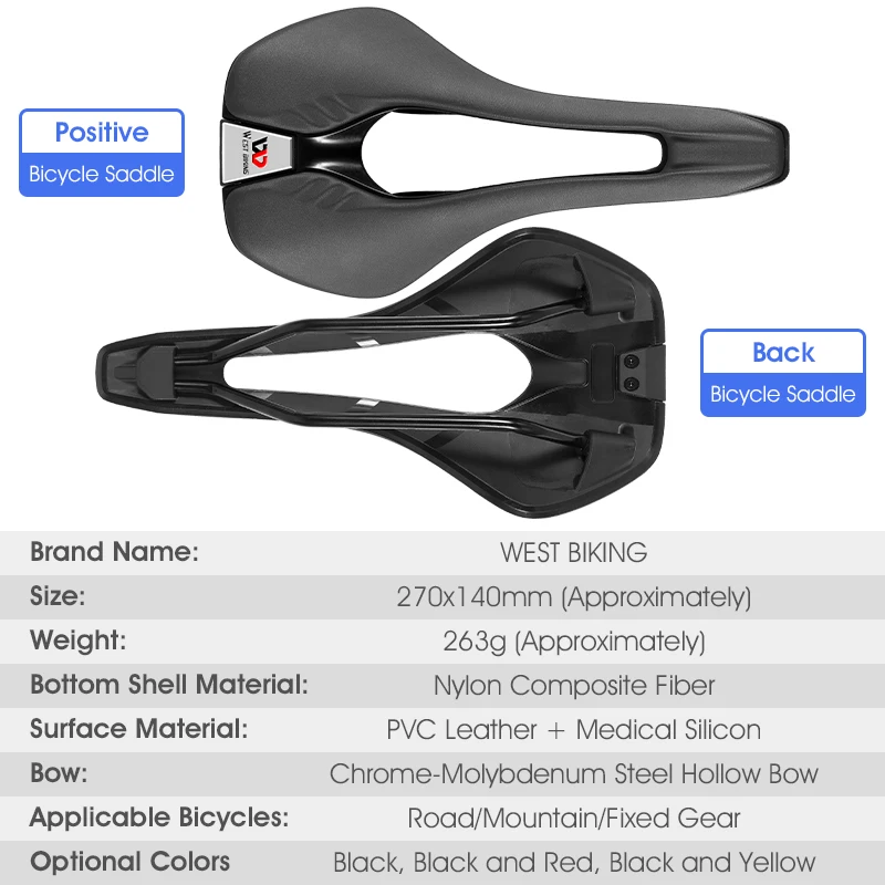 WEST BIKING Bicycle Saddle Nylon Fiber Leather Triathlon MTB Road Bike Saddle High Performance Open Super Flow Cycling Race Seat