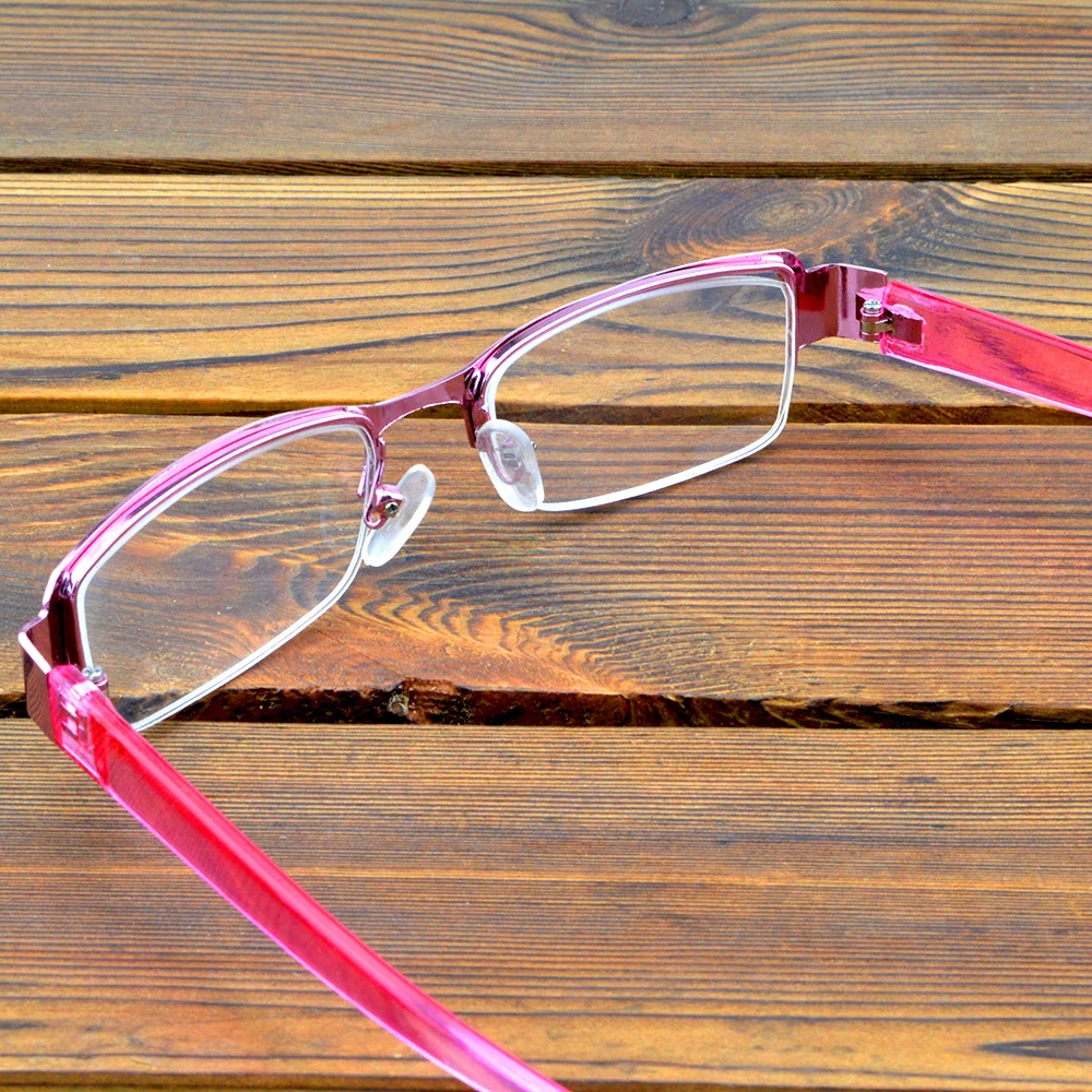 2 Pieces Rectangle Pink Frame Hlaf-rim Spectacles Multi-coated Anti-fatigue Lenses Fashion Reading Glasses +0.75 To +4