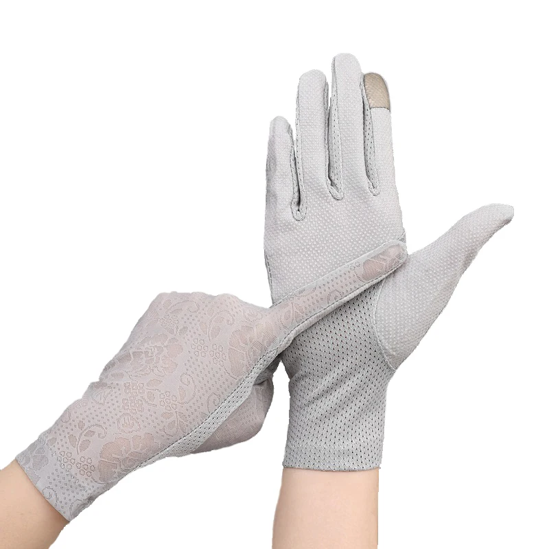 

Women Sexy Hollow Ice Silk Lace Flower Outdoor Sunscreen Touch Screen Skid Drive Cycling Gloves Anti-UV Breathable Thin Soft