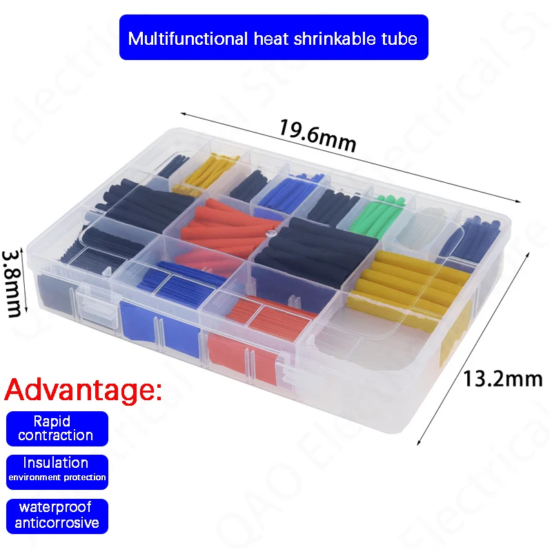 580pcs/530pcs/164pcs Assortment Electronic 2:1 Wrap Wire Cable Insulated Polyolefin Heat Shrink Tube Ratio Tubing Insulation