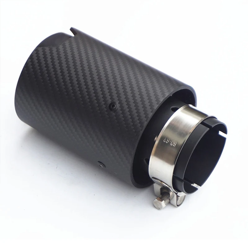 2Pcs Car Exhaust End Tips Real Carbon Fiber All Full Matte Black Universal 2.5'' in 3.5'' out With Logo