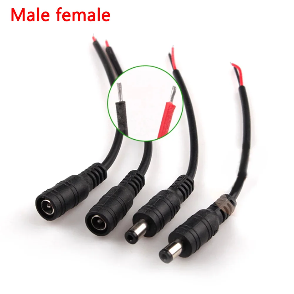 

2pcs Outer diameter 5.5mm inside diameter 2.1mm Plug DC 12V Male or Female Cable Wire Connector For 3528 5050 LED Strip Light