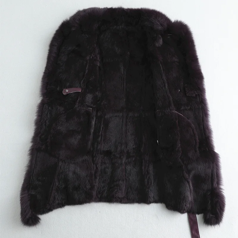 Cappotto invernale donna Double face vera pelliccia di coniglio femminile collo di pelliccia di volpe giacche in vera pelle per abbigliamento donna 2020 MY