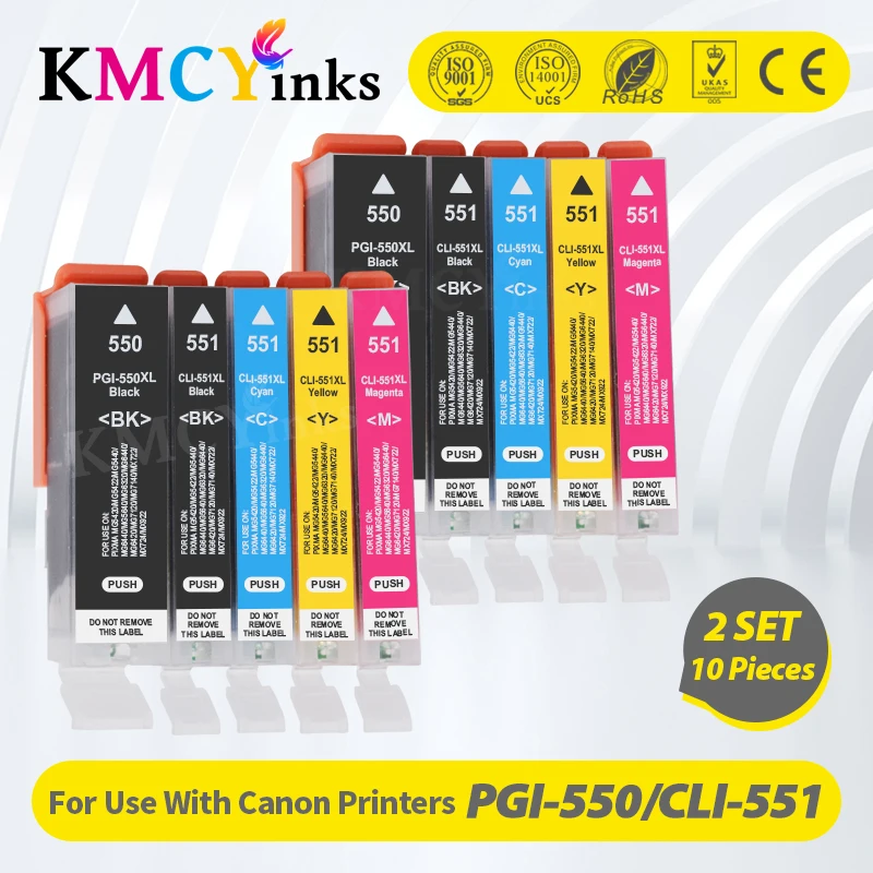 KMCYinks PGI550 CLI551 For Canon Ink Cartridges PGI-550 CLI-551 For Pixma iP7250 MG5450 MG5550 MG5650 MG5655 MG6350 MG6450