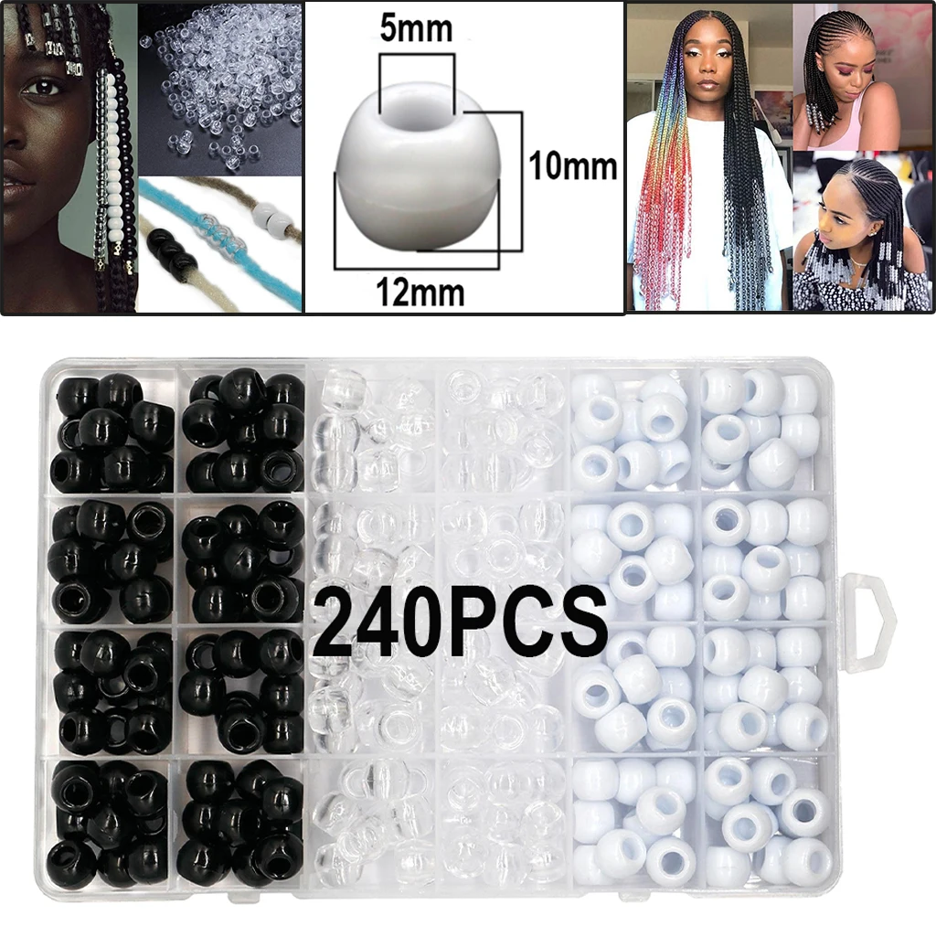 240Pcs Pony Beads perline di treccia di capelli sfusi misti con scatola di immagazzinaggio per braccialetto fai da te