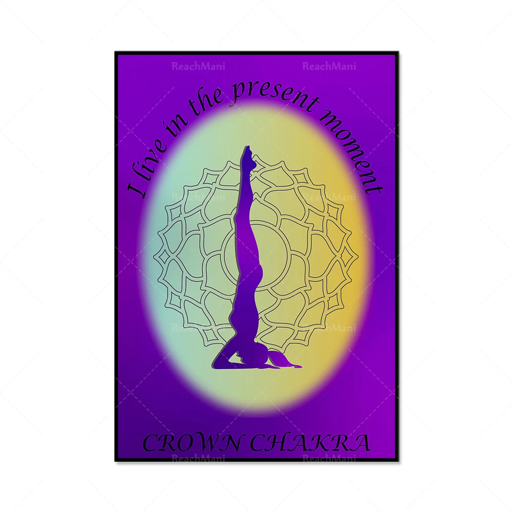 Meditation 7 chakra symbol ohm halo particles gradient protect your energy affirmation printing art, reiki yoga poses, gradient