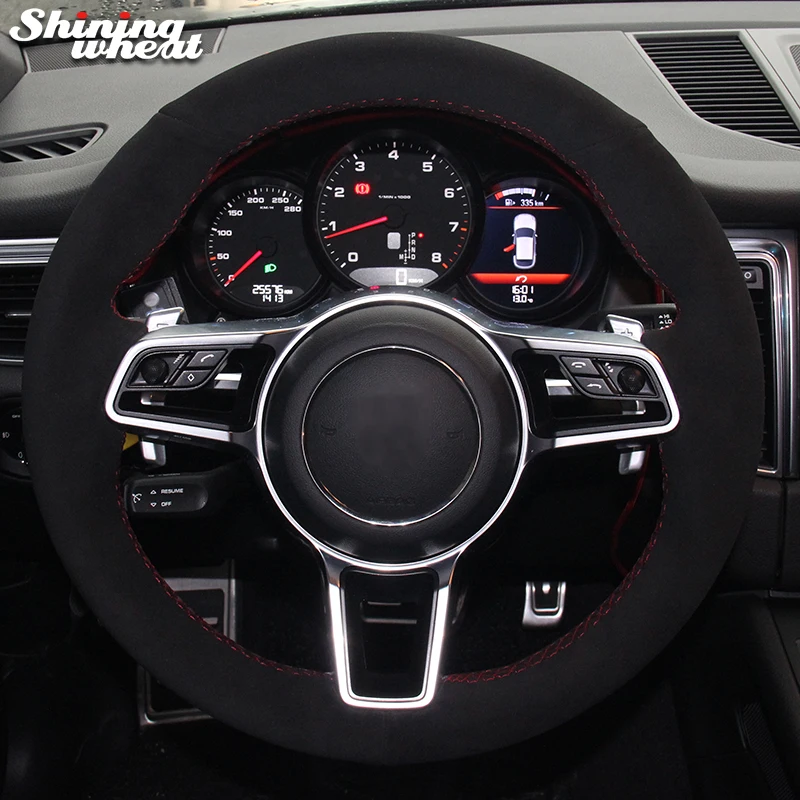 

Shining wheat Black Suede Car Steering Wheel Cover for Porsche Macan Cayenne 2015 2016