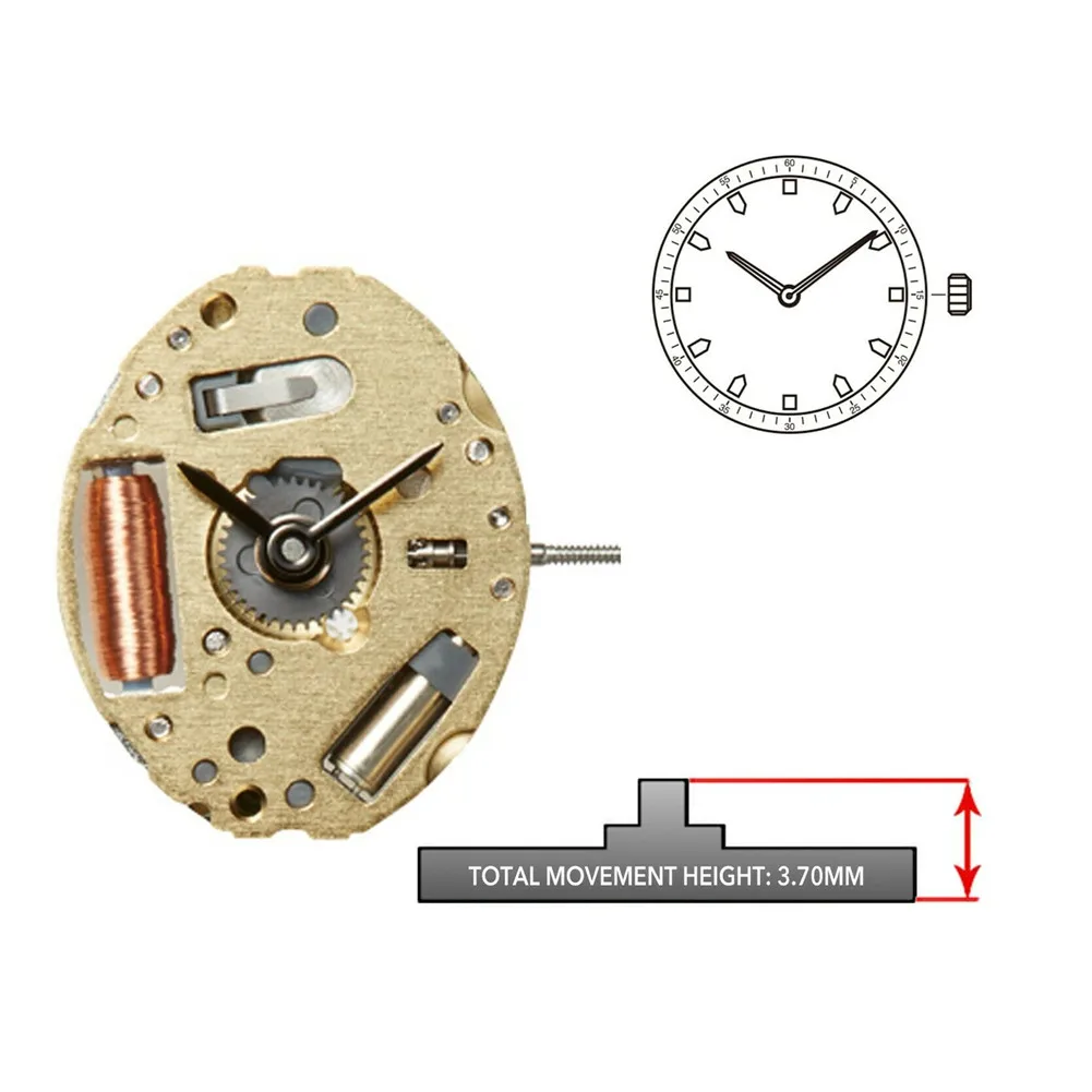 Movimiento de reloj de cuarzo con batería y vástago para Miyota 5Y20, 2,6mm de espesor, 2 manos (hora/minuto), accesorios