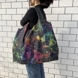 Persönlichen Stil Große Tote ECO Reusable Polyester Tragbare Schulter frauen Handtaschen Falten Beutel Einkaufstasche Lagerung