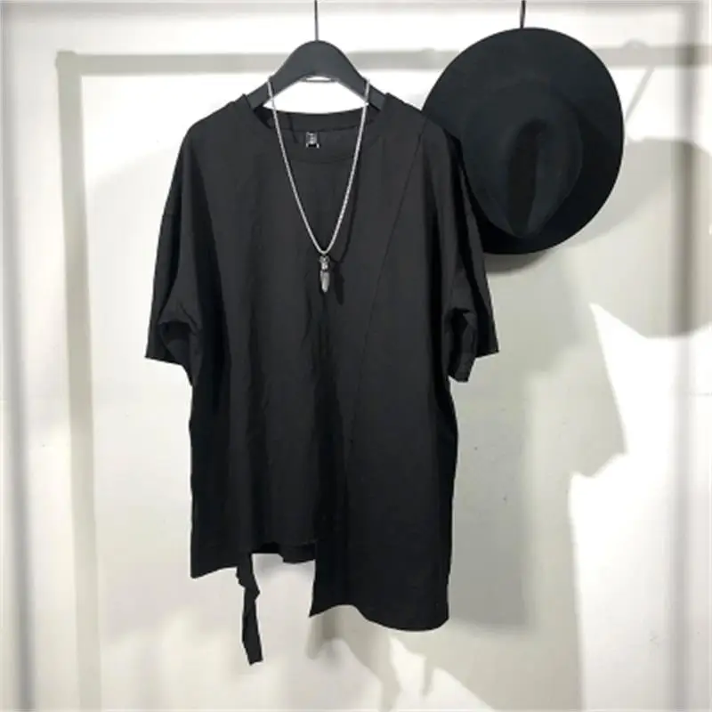 original dark summer series irregular slit loose short-sleeved t-shirt Japanese series simple casual casual top