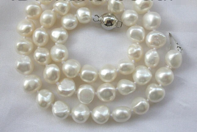 stunning 9mm baroque white freshwater cultured pearl necklace Factory Wholesale price Women Gift word Jewelry