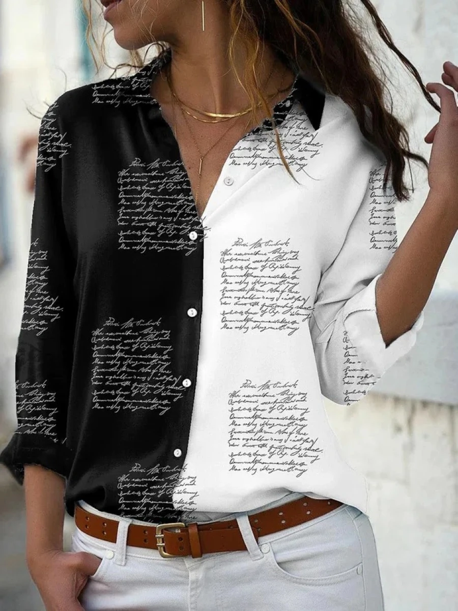 Fashion loose shirt women Temperament long-sleeved women shirt All-match printed top