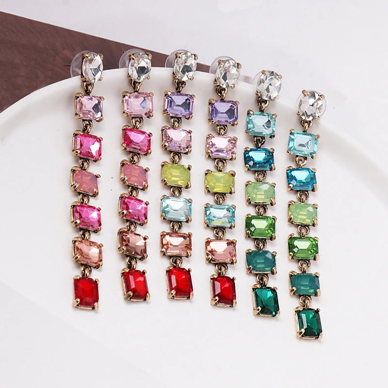 New Rhinestone Earrings Tassel Long Drop Earring For Women Luxury Jewelry Dangle Earing Long Party Fashion Accessories Wholesale