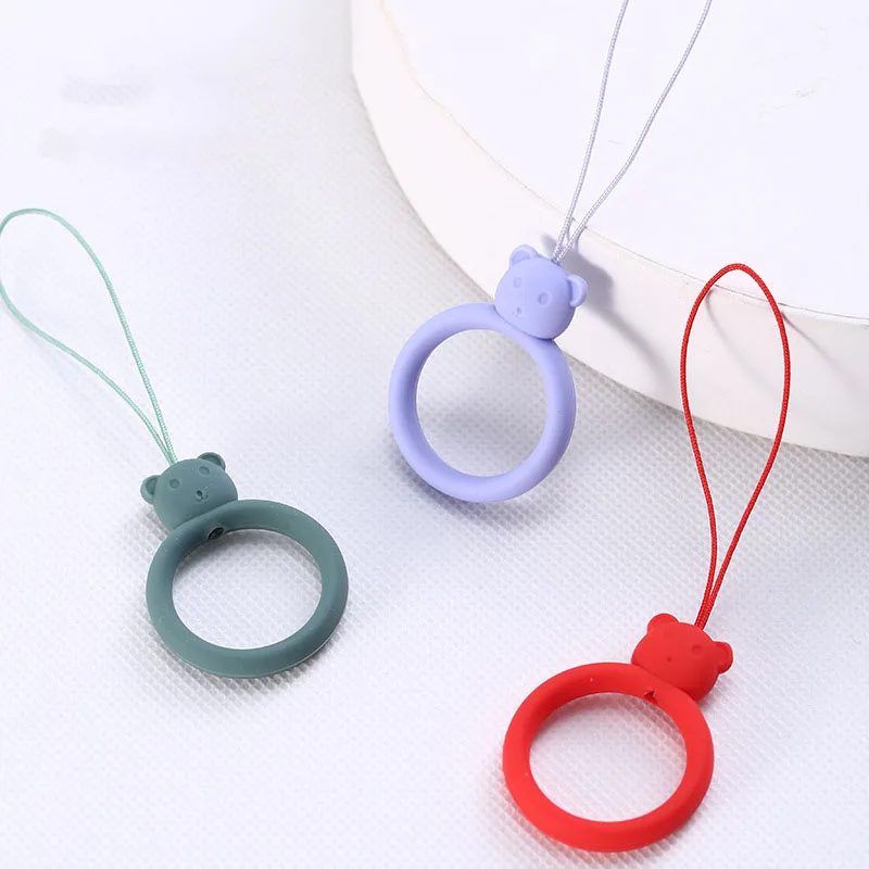 Universal Cartoon Cute Bear Design Silicone Finger Ring Lanyard Mobile Phone Straps Phone Lanyards